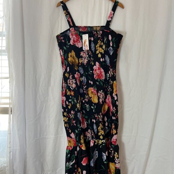 Pretty Garden Woman's Black Summer Floral Midi Smocked Bodycon Dress Sz XL - Picture 6 of 9